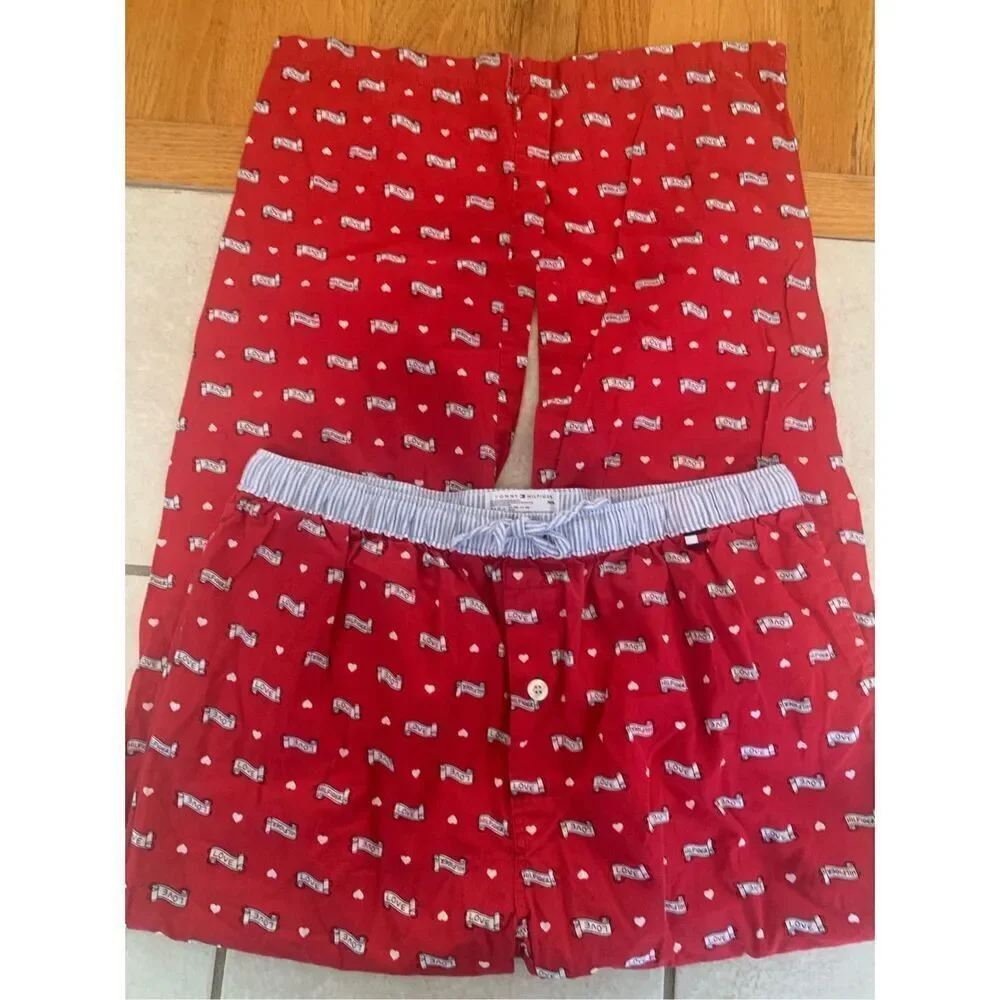 Tommy Hilfiger Red LOVE Pajama Pants Men's Sz M 100% Cotton